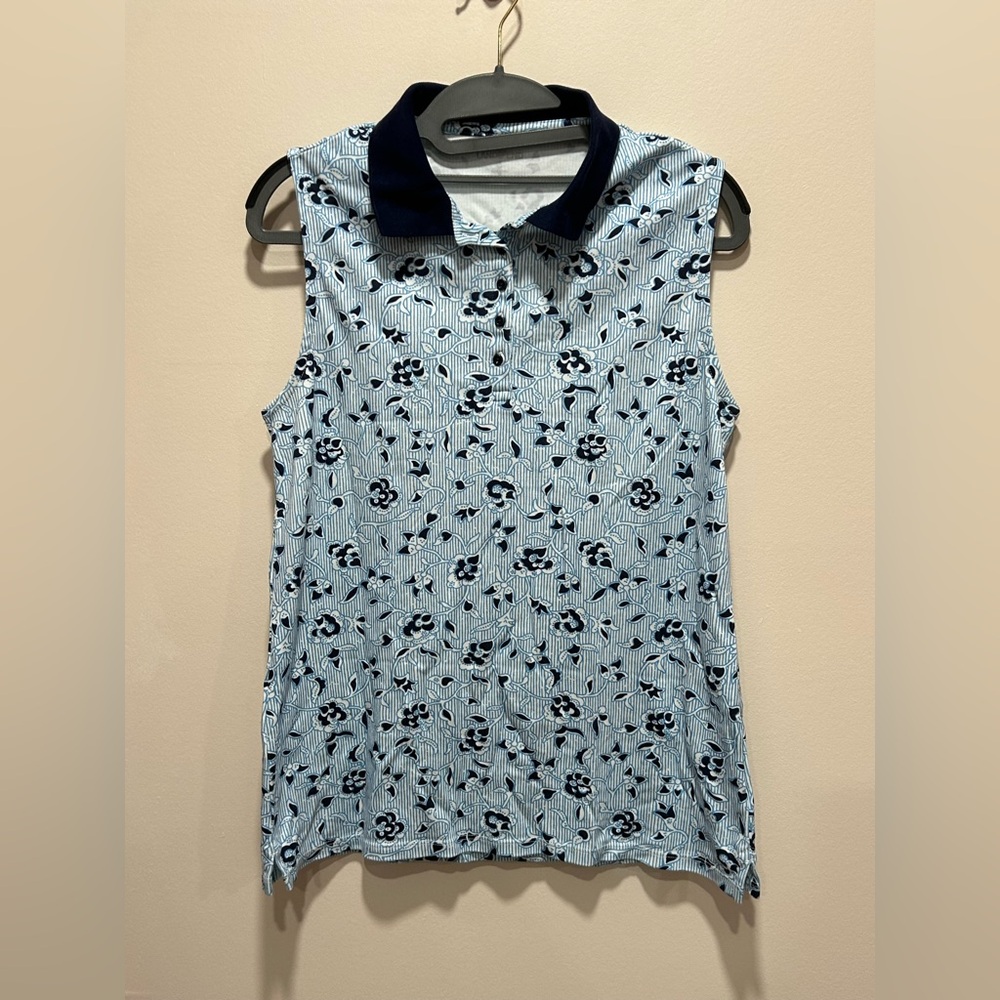 81. Lands' End Blue Sleeveless Blouse with Peter Pan Collar